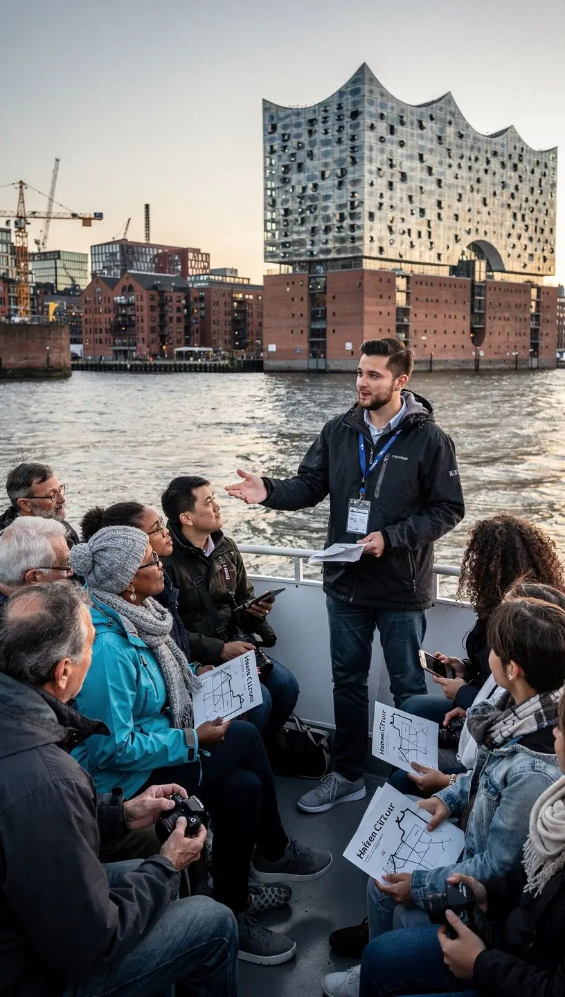 Detailaufnahme eines gedruckten Routenplans mit markierten Sehenswürdigkeiten für selbstständige Stadterkundungen in Hamburg.